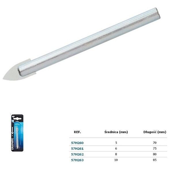 Wiertło Graphite do szkła i glazury płytka z węglika walcowe 6mm  (57H261)