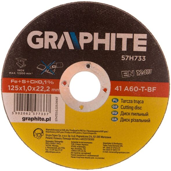 Topex Tarcza tnąca do metalu 125x1.0x22.2mm, 41 A60-T-BF, INOX 10szt. (55H572)