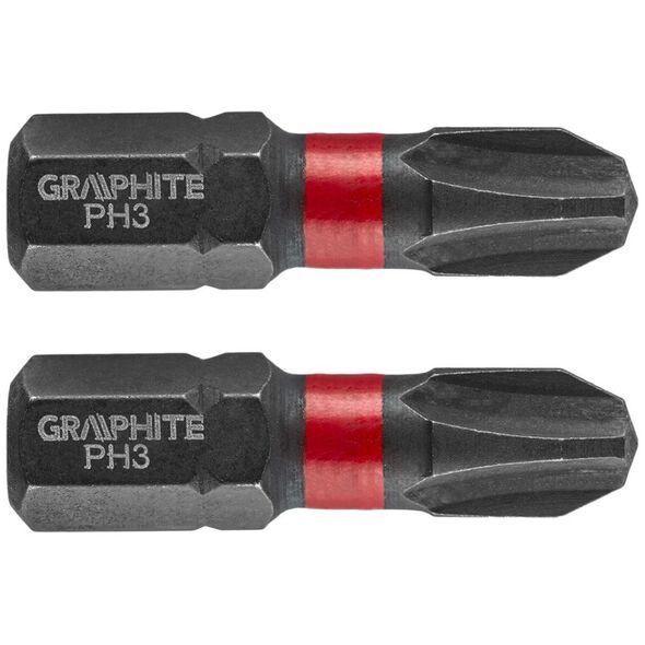 Graphite Końcówka wkrętakowa (Bity udarowe PH3 x 25 mm, 2 szt.)