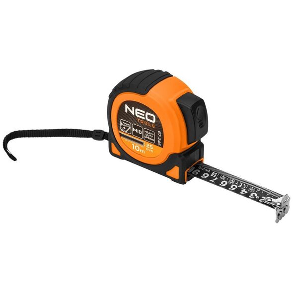 Neo Miara zwijana stalowa Super Black 10 m x 25 mm, auto blokada, dwa przyciski stop, magnes