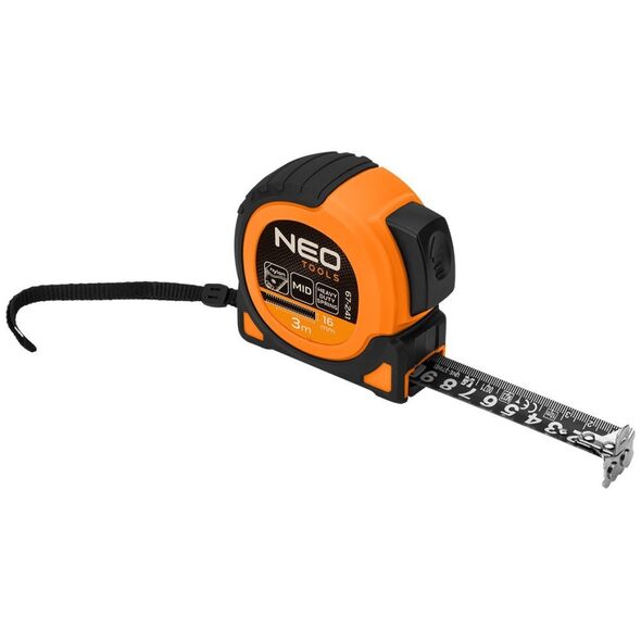 Neo Miara zwijana stalowa Super Black 3 m x 16 mm, auto blokada, dwa przyciski stop, magnes