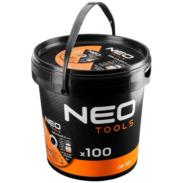 Neo Tarcze tnące do metalu/INOX 125 x 1.0 x 22,2mm, 41 A60-S-BF, 100 szt. wiaderko. Wyprodukowano w PL