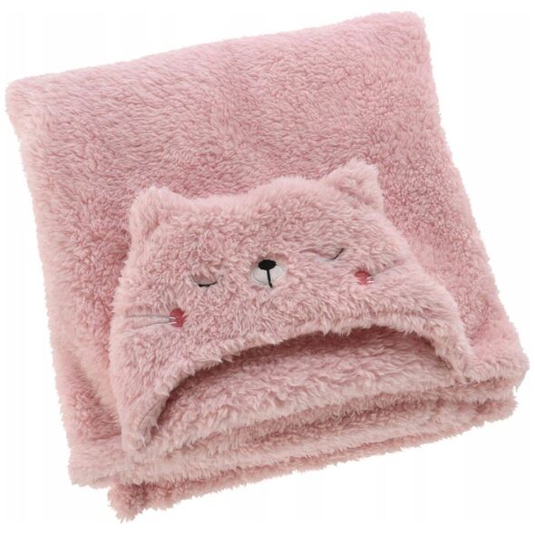 Home Styling Collection Koc z kapturem dla dzieci TEDDY, z uszkami, 70 x 100 cm