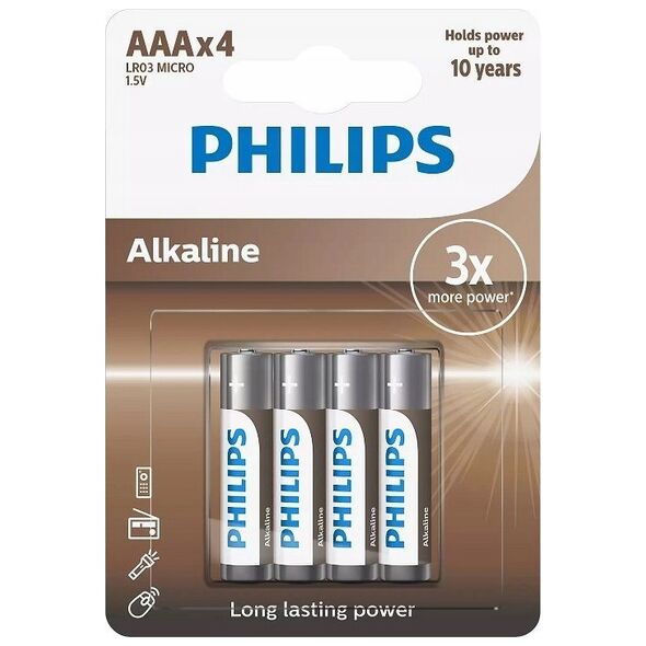 Bateria Vega BATERIA PHILIPS AAA LR03 BLISTER 4SZT BATERIE ENTRY ALKALINE Phil-LR03A4B/10>