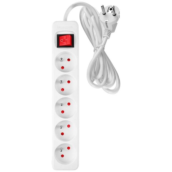 Neo Przedłużacz listwowy 5m, 3x1.5mm2, 5G, biały, ON/OFF