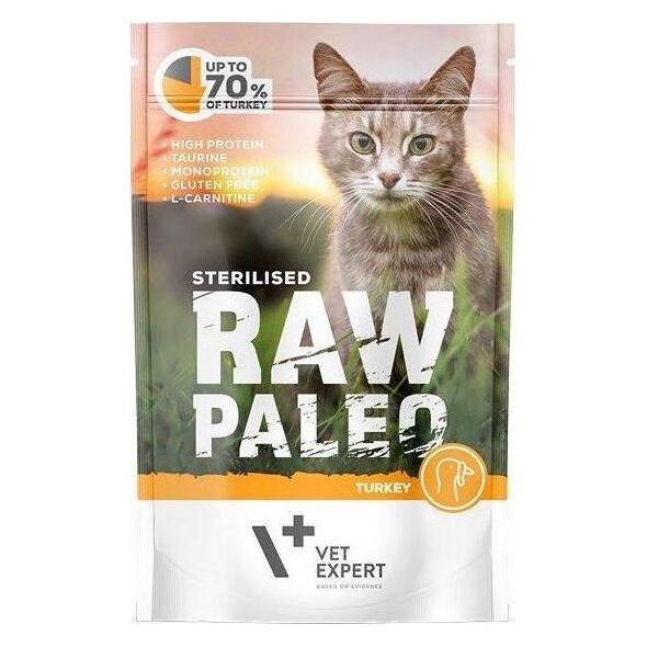 VetExpert VetExpert Raw Paleo STERILISED TURKEY 100g - Mokra Karma dla Kotów 68% MIĘSA Z INDYKA