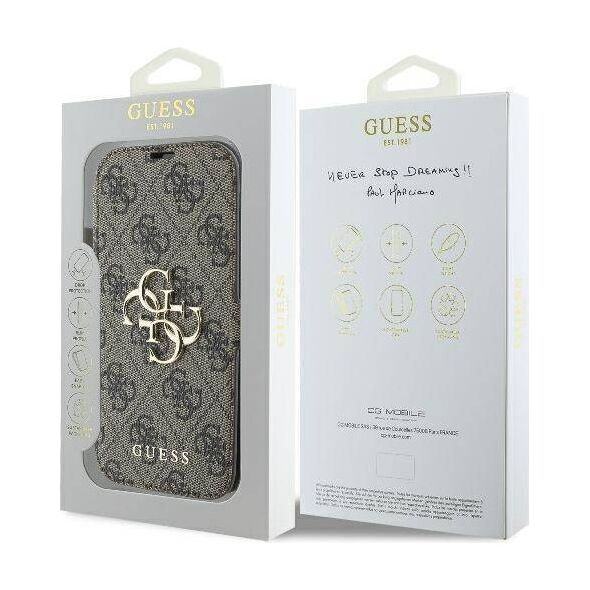 Original Case IPHONE 16 PLUS Guess Book 4G Metal Logo (GUBKP16M4GMGBR) brown 3666339346171