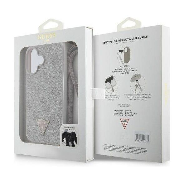 Original Case IPHONE 16 Guess Hardcase Leather Metal Logo Strass Crossbody + Smycz (GUHCP16SP4TDSCPP) pink 3666339328726
