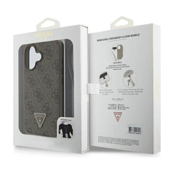 Original Case IPHONE 16 Guess Hardcase Leather Metal Logo Strass Crossbody + Smycz (GUHCP16SP4TDSCPW) brown 3666339328641