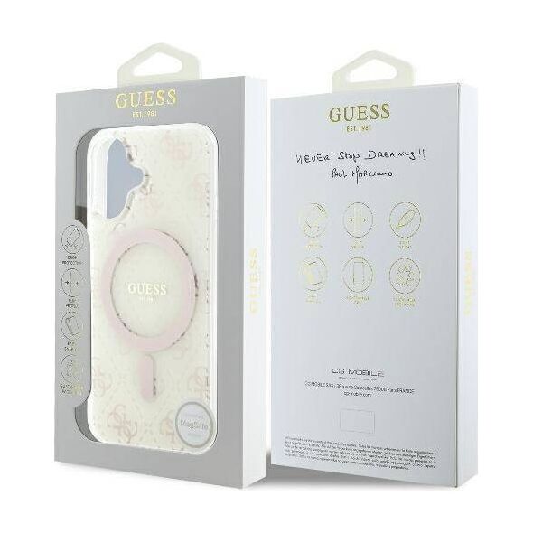 Original Case IPHONE 16 PLUS Guess Hardcase IML 4G Background MagSafe (GUHMP16MH4DTEH) white 3666339302160