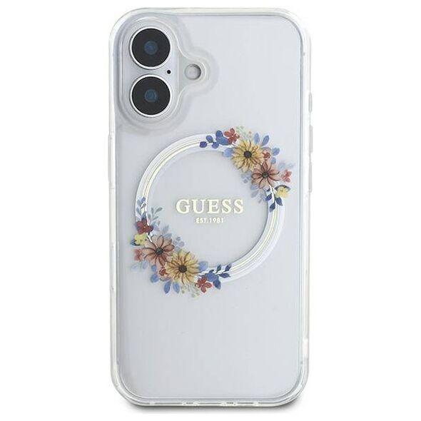 Original Case IPHONE 16 PLUS Guess Hardcase IML Flowers Wreath MagSafe (GUHMP16MHFWFCT) transparent 3666339311438