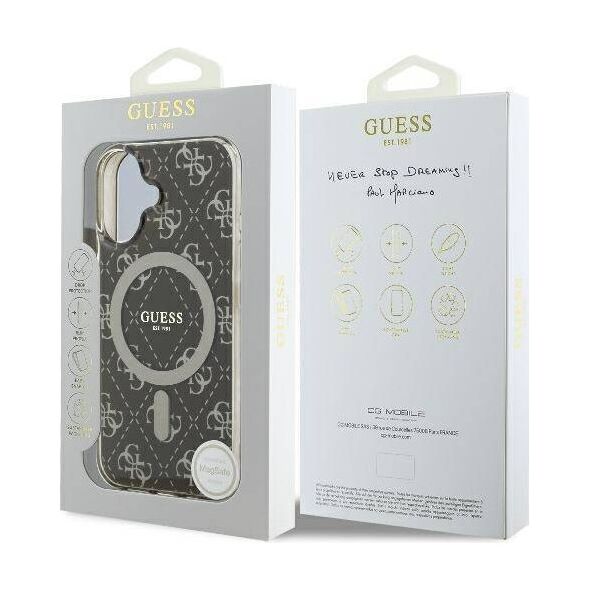 Original Case IPHONE 16 Guess Hardcase IML 4G Background MagSafe (GUHMP16SH4DTEW) brown 3666339301705
