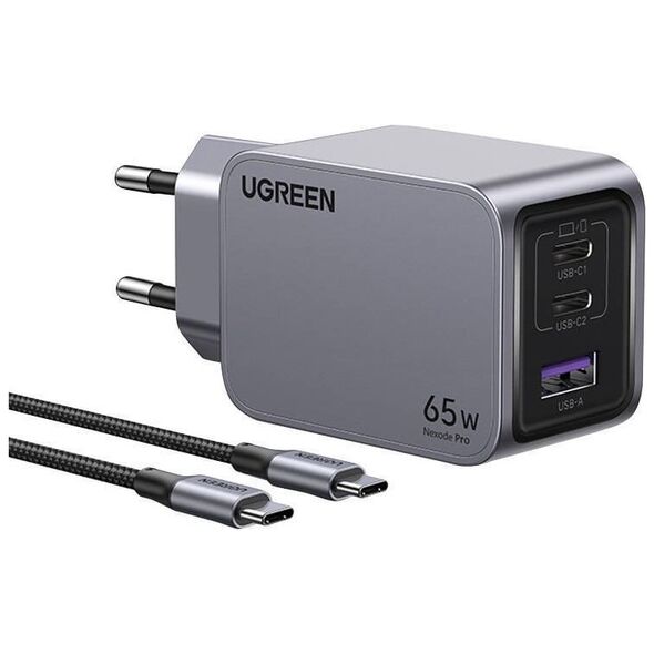 Ładowarka Ugreen Ładowarka sieciowa UGREEN Nexode Pro USB-A, 2xUSB-C 65W + kabel USB-C / USB-C 1.5m czarna