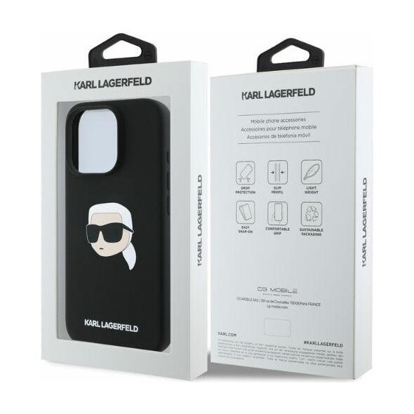 Karl Lagerfeld case for iPhone 16 Pro 6,3&quot; KLHMP16LSKHPPLK black hardcase Silicone KL Head Print MagSafe 3666339319663