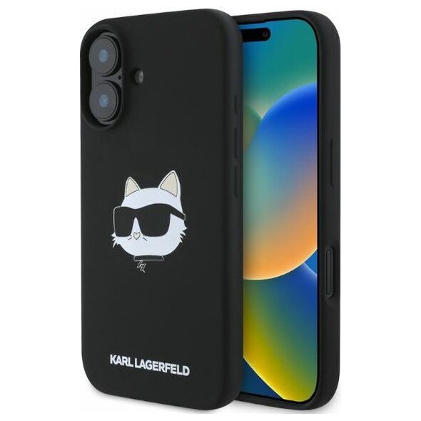 Karl Lagerfeld case for iPhone 16 6,1&quot; KLHMP16SSCHPPLK black hardcase Silicone Choupette Head Print MagSafe 3666339319687