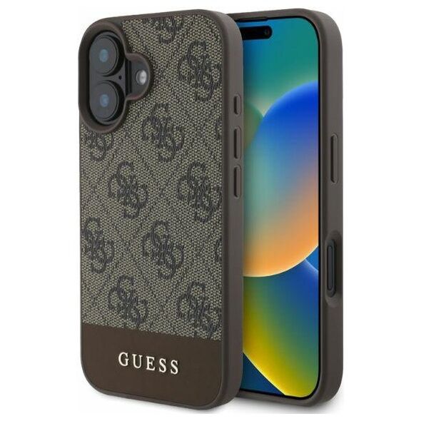 Guess case for iPhone 16 6,1&quot; GUHCP16SG4GLBR brown hardcase 4G Bottom Stripe 3666339344924