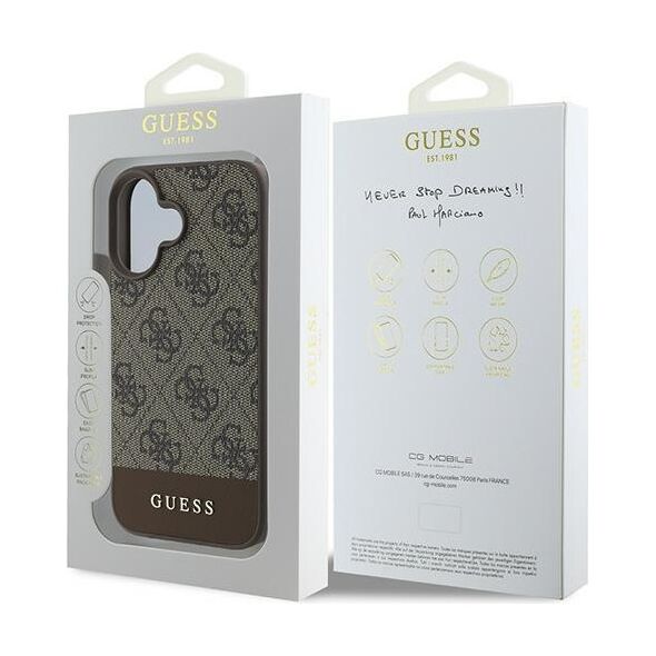 Guess case for iPhone 16 Plus 6,7&quot; GUHCP16MG4GLBR brown hardcase 4G Bottom Stripe 3666339344931