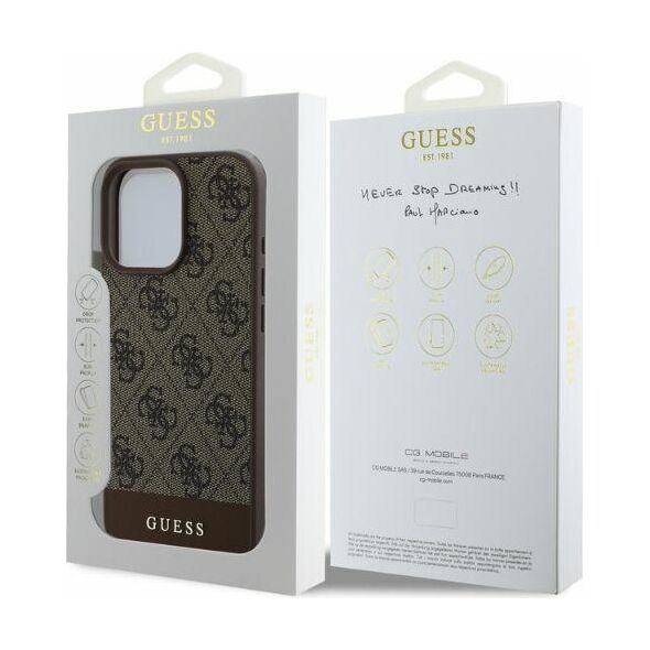 Guess case for iPhone 16 Pro Max 6,9&quot; GUHCP16XG4GLBR brown hardcase 4G Bottom Stripe 3666339344955