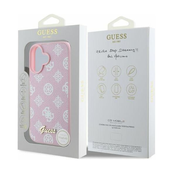 Guess case for iPhone 16 6,1&quot; GUHMP16SPGPYSP pink hardcase Peony Script MagSafe 3666339345525