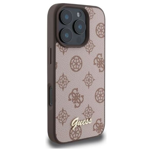 Guess case for iPhone 16 Pro 6,3&quot; GUHMP16LPGPYSW brown hardcase Peony Script MagSafe 3666339342388