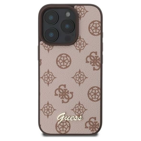 Guess case for iPhone 16 Pro 6,3&quot; GUHMP16LPGPYSW brown hardcase Peony Script MagSafe 3666339342388