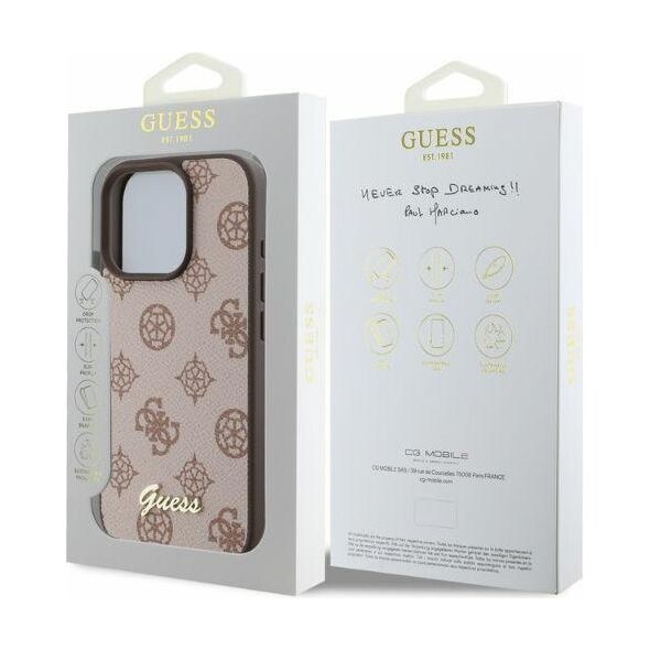 Guess case for iPhone 16 Pro 6,3&quot; GUHMP16LPGPYSW brown hardcase Peony Script MagSafe 3666339342388