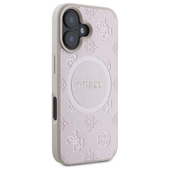 Guess case for iPhone 16 6,1&quot; GUHMP16SPSAPSMEP pink hardcase Saffiano Peony Classic Logo MagSafe 3666339328092