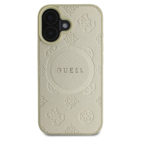 Guess case for iPhone 16 6,1&quot; GUHMP16SPSAPSMED gold hardcase Saffiano Peony Classic Logo MagSafe 3666339327941