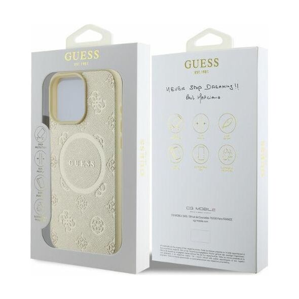 Guess case for iPhone 16 Pro 6,3&quot; GUHMP16LPSAPSMED gold hardcase Saffiano Peony Classic Logo MagSafe 3666339327965