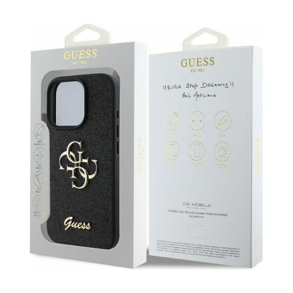 Guess case for iPhone 16 Pro Max 6,9&quot; GUHCP16XHG4SGK black hardcase Fixed Glitter Big 4G 3666339328474