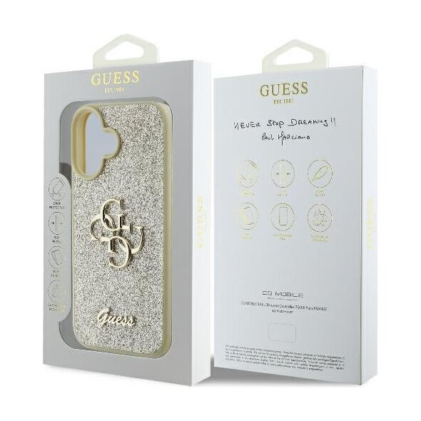Guess case for iPhone 16 Plus 6,7&quot; GUHCP16MHG4SGD gold hardcase Fixed Glitter Big 4G 3666339328573