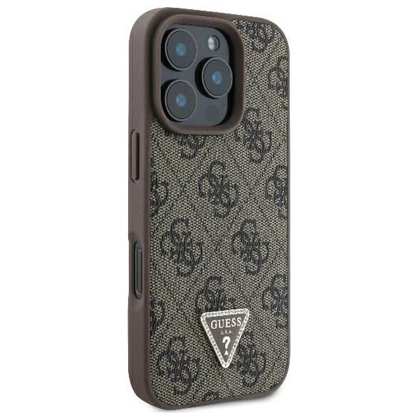 Guess case for iPhone 16 Pro 6,3&quot; GUHCP16LP4TDPW Leather 4G Triangle Strass brown MagSafe 3666339327422