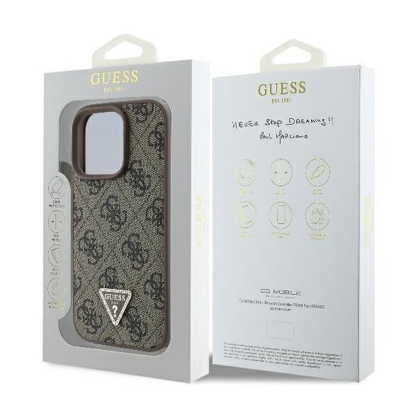 Guess case for iPhone 16 Pro 6,3&quot; GUHCP16LP4TDPW Leather 4G Triangle Strass brown MagSafe 3666339327422