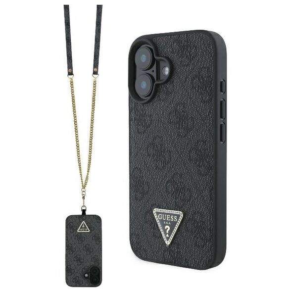 Guess case for iPhone 16 6,1&quot; GUHCP16SP4TDSCPK Leather Metal Logo Strass Crossbody black 3666339328603