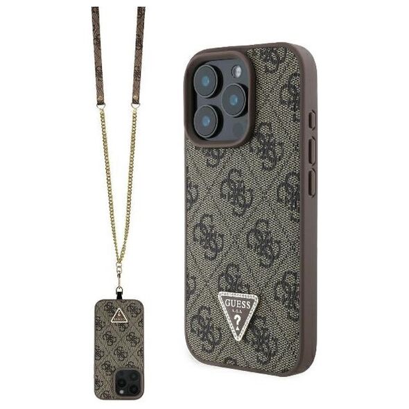 Guess case for iPhone 16 Pro 6,3&quot; GUHCP16LP4TDSCPW Leather Metal Logo Strass Crossbody brown 3666339328665