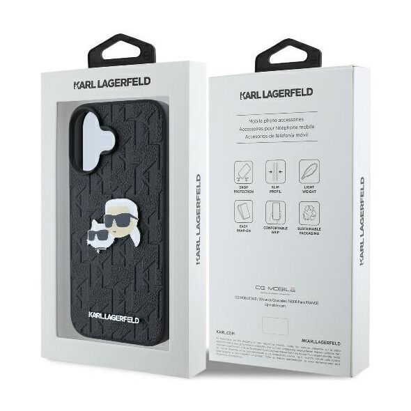 Karl Lagerfeld case for iPhone 16 6,1&quot; KLHCP16SPGKLKCPK black Hard Monogram Karl&Choupette Head Pin 3666339329365