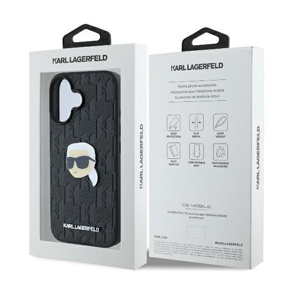 Karl Lagerfeld case for iPhone 16 6,1&quot; KLHCP16SPGKLKIPK black Hard Monogram Karl Head Pin 3666339329549