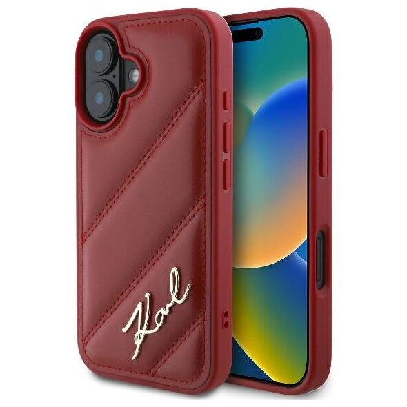 Karl Lagerfeld case for iPhone 16 6,1&quot; KLHCP16SPQDSMGR red Hard Diagonal Quilted Script 3666339317768