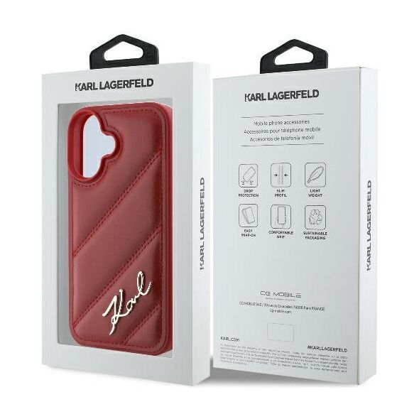 Karl Lagerfeld case for iPhone 16 6,1&quot; KLHCP16SPQDSMGR red Hard Diagonal Quilted Script 3666339317768