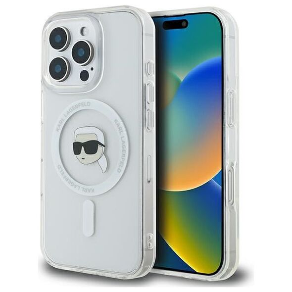 Karl Lagerfeld case for iPhone 16 Pro 6,3&quot; KLHMP16LHLSKIH white Hard IML Metal Karl Head MagSafe 3666339318062
