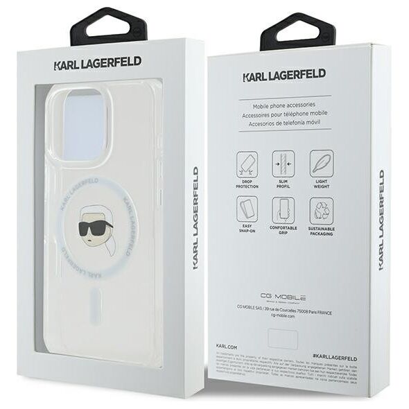 Karl Lagerfeld case for iPhone 16 Pro 6,3&quot; KLHMP16LHLSKIH white Hard IML Metal Karl Head MagSafe 3666339318062