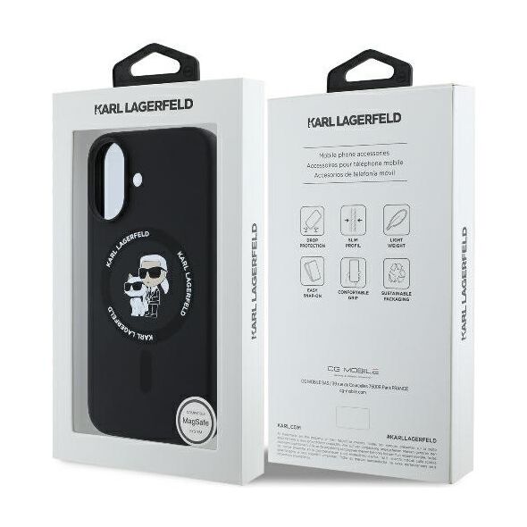 Karl Lagerfeld case for iPhone 16 Plus 6,7&quot; KLHMP16MSCMKCRHK black Hard Silicone Karl&Choupette Heads Ring MagSafe 3666339318659