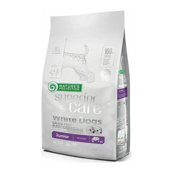 Nature’s Protection Nature's Protection Superior Care White Dogs Grain Free Salmon Junior All Breeds visų veislių balto kailio jaunų šuniukų maistas, 1.5 kg