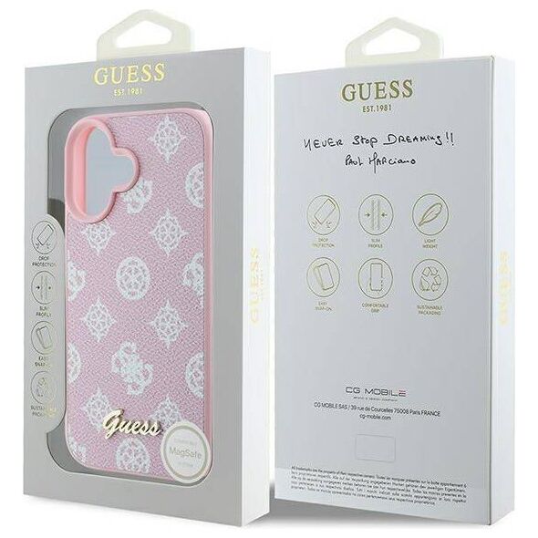 Original Case IPHONE 16 PLUS Guess Hardcase Peony Script Logo MagSafe (GUHMP16MPGPYSP) pink 3666339345532