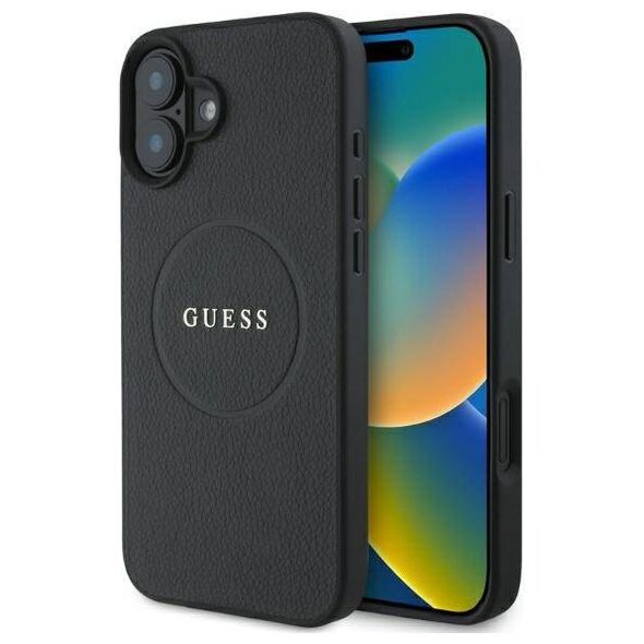 Original Case IPHONE 16 Guess Hardcase Grained Gold Ring MagSafe (GUHMP16SPGHSMMK) black 3666339303501