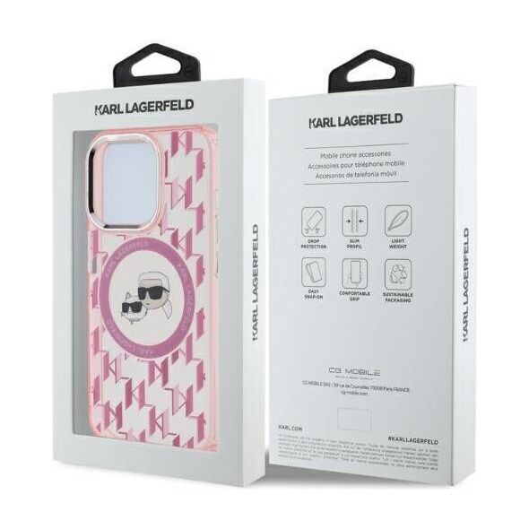 Original Case IPHONE 15 PRO Karl Lagerfeld IML Monogram Karl&Choupette Head MagSafe (KLHMP15LHMCKMHP) pink 3666339285043
