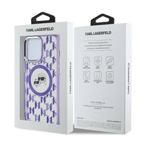 Original Case IPHONE 15 PRO Karl Lagerfeld IML Monogram Karl&Choupette Head MagSafe (KLHMP15LHMCKMHU) purple 3666339285180