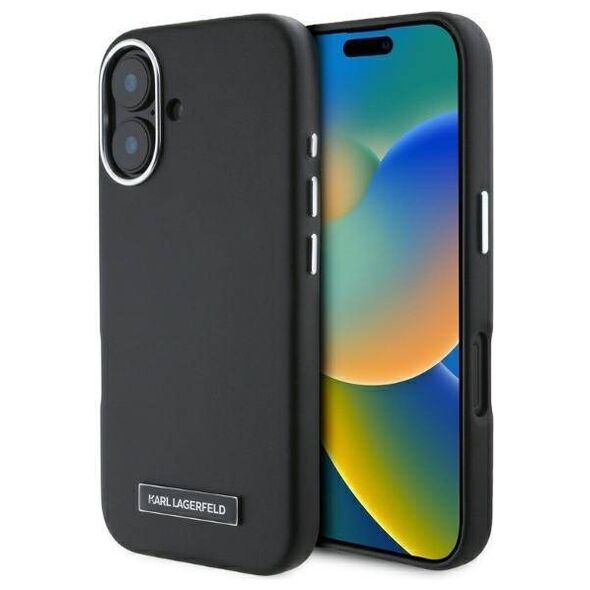 Original Case IPHONE 16 Karl Lagerfeld Hardcase FW Metal Plate MagSafe (KLHMP16SPGMSRPK) black 3666339318888