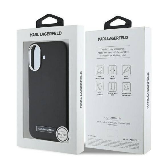 Original Case IPHONE 16 Karl Lagerfeld Hardcase FW Metal Plate MagSafe (KLHMP16SPGMSRPK) black 3666339318888