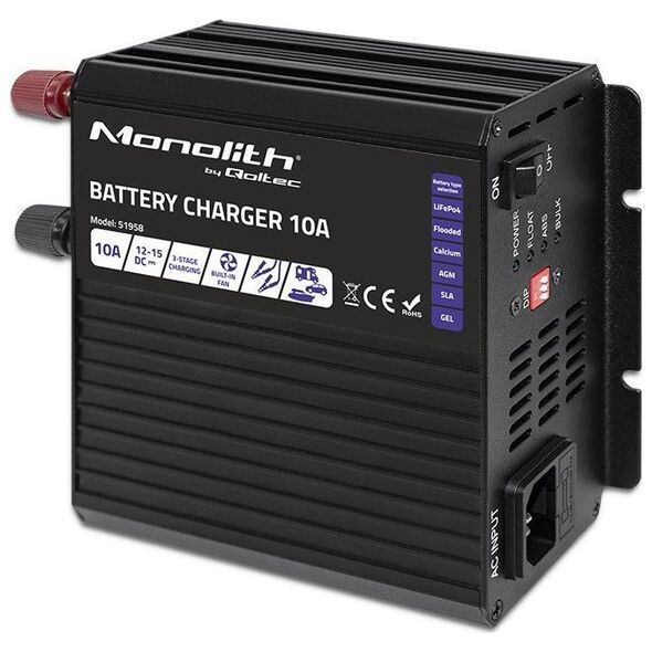 Qoltec Inteligentna łaowarka Monolith do akumulatorów LiFePO4 AGM GEL SLA | 10A | 12V